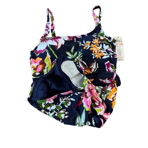 🆕 Anne Cole Navy & Green Tropical Bloom Belted One-Piece - Picture 5 of 6